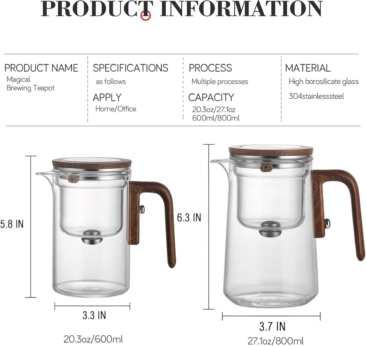 Glass Teapot with Water Filler and Strainer
